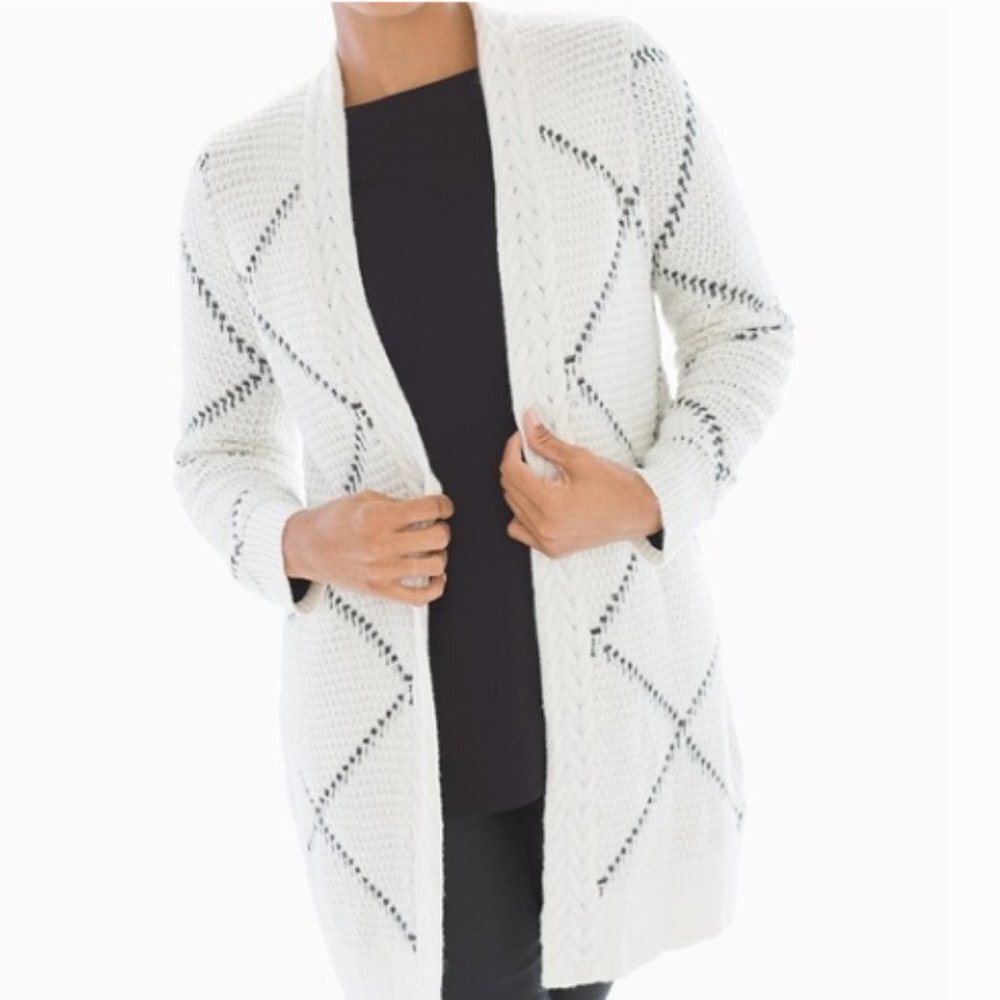 Soma Windowpane Textured Knit Cardigan Sweater - Large - NWT